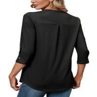 Glookwis Ladies V izrez Labavi pulover Basic Casual majica Lagani rukav Tee Tunika Bluza Crna M