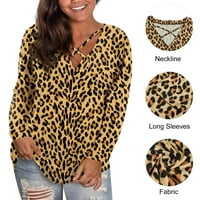 Anbech Leopard košulja Wone plus veličina Leopard dugih rukava na vrhu tiska na velikim slovima Vshirt