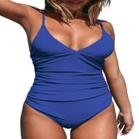 Kulica Ženska plava ruched Jedan kupaći kostim uvrtanje izrez Monokini, L