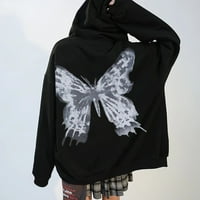 Hoodies pgeraug za žene Butterfly tiskani duks sa dukserom kapuljača, kaputiganski kaput zip up hoodie