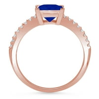 1.66ct princeza rez plavi simulirani plavi safir 14K ružičasti ružičasto zlato graviranje izjava godišnjica