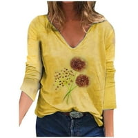 Dadaria Grafičke mase za žene modni ležerni otisak dugih rukava V-izrez bluza sa vrhovima žuti s, žene