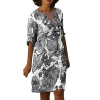 Ljetne haljine za žensko Ležerne prilike vintage print V izrez srednje dužine pola rukava za sunčanje