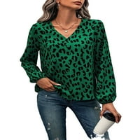 Ležerni povremeni bluzi za izrezu s dugim rukavima zelene ženske bluze