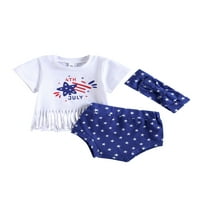 Bagilaanoe 4. srpnja odjeća za dijete za dijete Djevojke s kratkim rukavima pismo tiskane majice + zvijezde