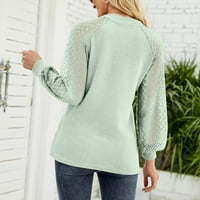 Jesenske haljine za žene modni V-izrez dugi rukav ležerna čipka patchwork košulja bluza mint zelena