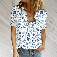 HHEI_K vrhovi za žene Trendy Summer Majica kratkih rukava za žene Casual Button V izrez Loose Fit vrhovi