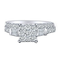 1. CTW Round & Buguette Bijeli prirodni dijamantni bridalni prsten za uključivanje u čvrsto bijelo 14K