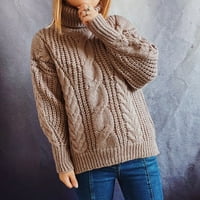 Hinvhai ženske modne modne duge rukave kornjače labave pune boje bluza pleteni džemper na sezonskom klirensu kaki 4