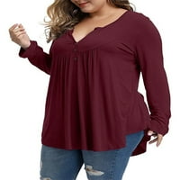 Ženska plus veličina Henley V Gumb Up Up Tunt Tocs Casual majice za bluze kratkih rukava