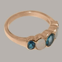 Britanci napravio 9k ružin zlato prirodni London Blue Topaz & Opal Womens BAND prsten - Opcije veličine