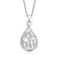 Jewelili Sterling Silver sa roditeljskim i troje dječjim Obiteljskom ogrlicom, 18 kabelski lanac