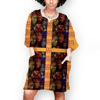 Asdoklhq Ženske haljine za čišćenje veličine plus, žene afrički vintage print srednji rukav V izrez