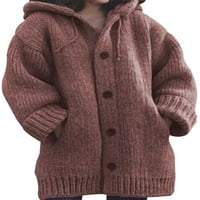 Ženska zimska toplo dugme pletiva dugih rukava s kapuljačom od kapuljača s kapuljačom od kapuljača kaput