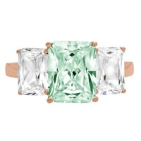 4. CT Sjajni smaragdni rez simulirani zeleni dijamant 14k Rose Gold Trokratni prsten s 5,5