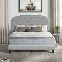 Kepooman Moderni okvir za krevet s dijamantnim posteljinom od posteljine, pune veličine Tapacirani okvir