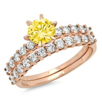 1. CT sjajan okrugli rez simulirani žuti dijamant 18k Rose Gold Solitaire sa akcentima Bridal Set SZ