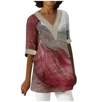 Feterrnal ženska modna labava ležerna štampana čipkaste patchwork V-izrez majica Top ženskih vrhova