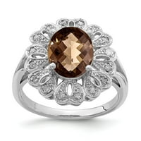 Bijeli sterling srebrni prsten za prsten dragulja Kvarc Oval Brown Diamond