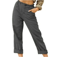 Sportske pantalone Aloohaidyvio za žene, povremeni čvrsti džepovi Elastični struk Udobne ravne hlače