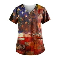 SKSLOEEG CRIPBS vrhovi žene rastezljive američke američke zastave uzorka V-izrez T-majice TEE piling