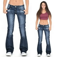 Daznico Traperice za žene Žene Bljeskalice Jeans Mid struk Bell Jeans Stretch Slim Hlače Dužina Traperice