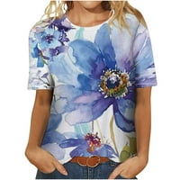 CETHRIO WOMENS T majice - Ležerne prilike za print kratkih rukava okrugli bluza za bluzu vrata