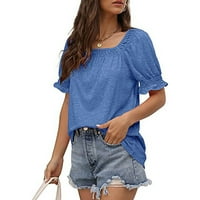 Žene Ljetni vrhovi Kvadratni izrez Čvrsti bluza Casual ženske majice kratkih rukava Plavi XL