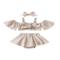 Thaisu Little Girls Plaid Outfit, Klot na ramenu kratki rukav, kratke hlače za suknje + šećer