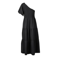 Modne haljine za žene kratki rukav čvrsti midljivi za odmor žensko ljeto haljina s visokim strukom crna