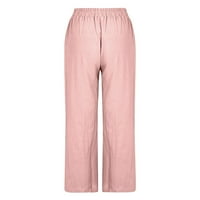 Ženska modna puna boja pamučne fla elastične duge hlače plaže pantalone za slobodno vrijeme Pink XL