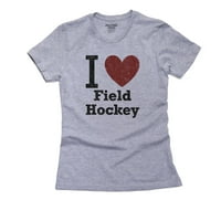 Love Field Hokej sa velikim crvenim srcem klasičnom grafičkom ženskom pamučnom sivom majicu