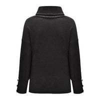 Džemper za žene Turtleneck pulover dugme dugih rukava pune boje labavi pleteni džemper crni xl
