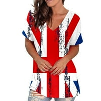 Košulje od 4. jula za žene Trendy American Flag Print V izrez Kratki rukav Dressy Bluuses
