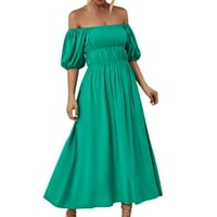 SOIGHEXZC haljine za žene casual s ramena rastezljiva ljetna haljina lisnata kratka rukava duga haljina