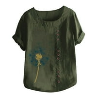 Plus size cvjetna majica za ispis za žene Vintage kratki rukav pamučna bluza za bluzu za bluzu za crtane