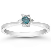 Ženska karata TW plava i bijeli dijamantni prsten u bijelom zlatu od 10k