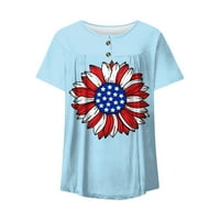 MLQIDK Američka zastava tunika Torp košulja za žene 4. jula Ljeto Henley majice Trendy kratki rukav