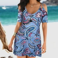 Sayhi Women Ljeto Modni print Sling V izrez Broječe rukave haljina na plaži Haljine za žene za žene