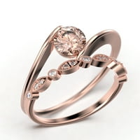 Solitaire 1. Carat Round Cut Morgatite Jedinstveni zaručnički prsten, jedan odgovarajući venčani prsten
