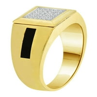 14k žuto zlato bijeli rodijum, Fancy Signet Cluster prsten Muškarci Guy Gent kreirao je CZ veličine