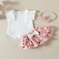 Jaweiwi Baby Toddler Girls Ljeto odijelo Postavlja ruffle ruffed rebraste romper + cvjetni culottes