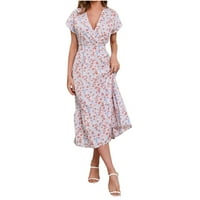 Cleariance ženska ljetna haljina kratki rukav čvrste boje čipke elegantne haljine