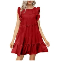 Stalne haljine za žene Žene okrugli vrat Ležerne prilike kratkih rukava ruffle-trim mini haljine crvene