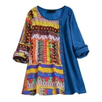 Puuawkoer ženski etnički vjetar sudar u boji na dugih rukava s dugim rukavima pulover vrh majica ženske