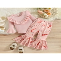 Jaweiwi Djevojke za djevojčice Božićna odjeća set ružičasti rukav ruff ruffle romper + uzorak Ispis