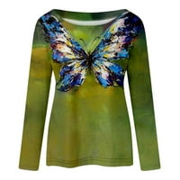 Majice leptira za žene casual okrugli vrat Trendy pulover bluza Slatka mačka grafičke majice s dugim