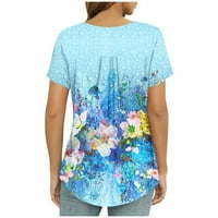 Ženski ljetni vrhovi dame casual v izrez kratki rukav majica cvjetnog tipka za ispis vrhovi