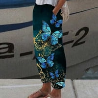 Brglopf Ženske ljetne hlače elastične struk Capris široke pantalone za noge Boho cvjetne casual labave