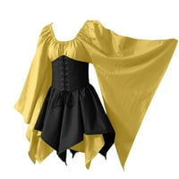Zunfeo Ženska haljina - Mid haljina Vintage Gothic Haljina dugih rukava Fit & Flare haljina od punog